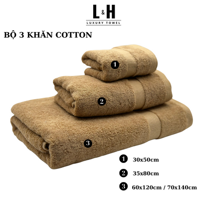 Bộ 3 chiếc Khăn tắm, khăn lau đầu, khăn mặt, kt 30x50cm