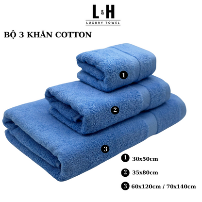 Bộ 3 chiếc Khăn tắm, khăn lau đầu, khăn mặt, kt 30x50cm