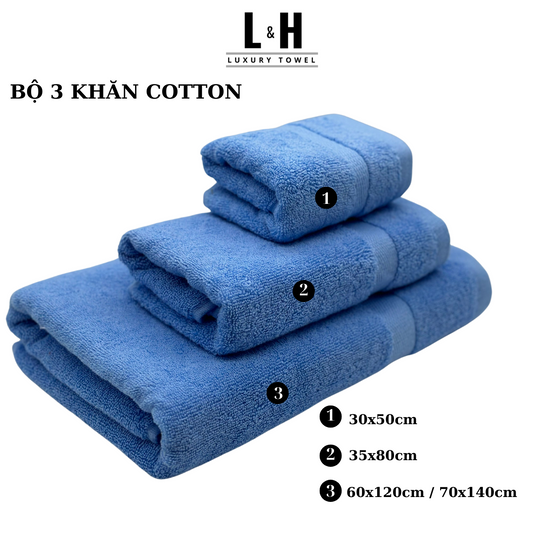 Bộ 3 chiếc Khăn tắm, khăn lau đầu, khăn mặt, kt 30x50cm